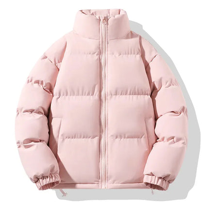 Men's lightweight padded winter jacket black stand collar wind-resistant insulated coat relaxed fit