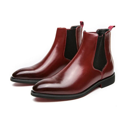 Men's black premium leather Chelsea ankle boots with elastic side panels and pull-tab by Wavlynn