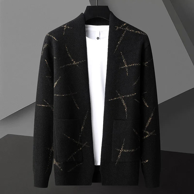 Dorian solid-color cardigan with subtle pockets, refined business casual cut for timeless elegance