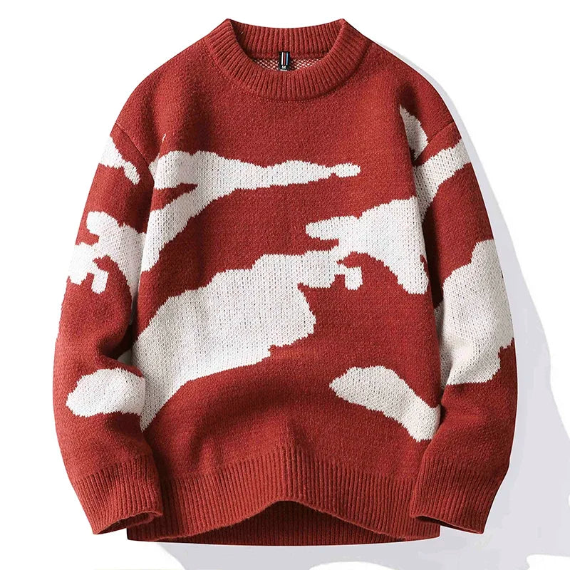 Nimbus long-sleeve knit sweater with unique cloud pattern, classic cut, soft breathable fabric