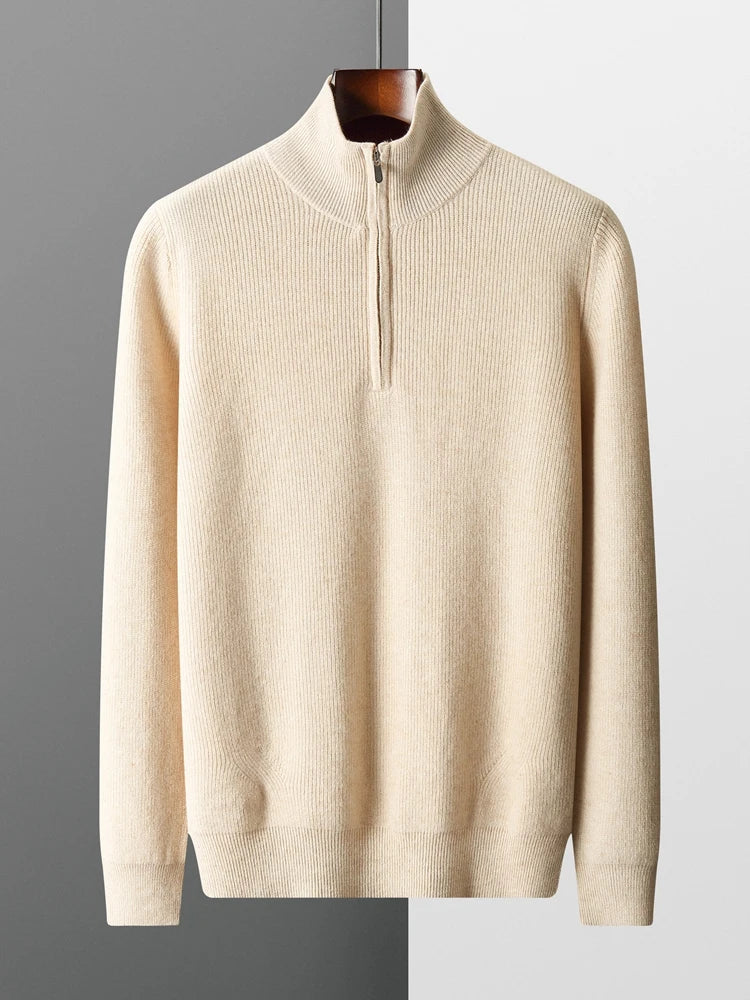 Men's rust orange merino wool quarter zip mock neck pullover with superior insulation
