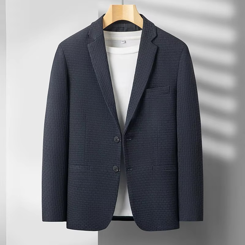 TrendAura men's charcoal wool blend tailored suit jacket slim fit notched lapel business formal