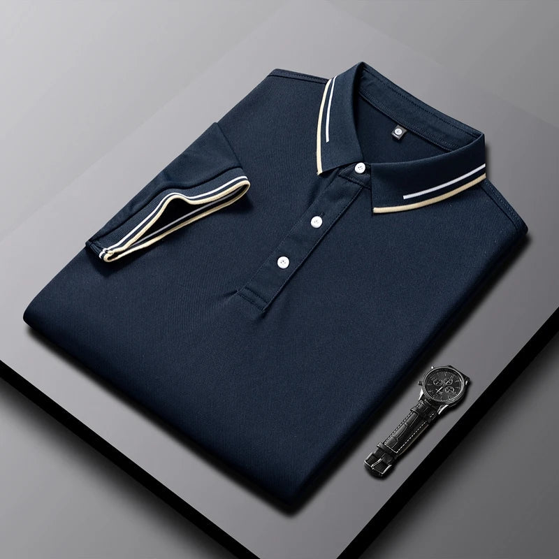 AeroKnit tailored polo in classic tones, slim fit with contrast collar and cuffs, breathable stretch knit