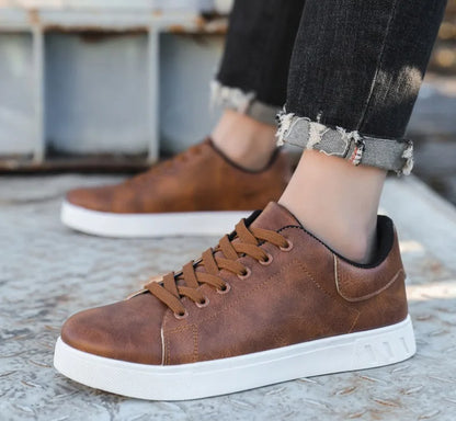 Julian men's white vegan leather low-top sneakers with cushioned insole for casual and semi-formal wear