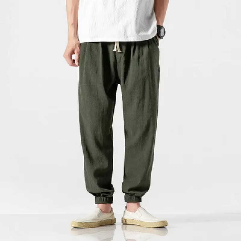 Men's cotton linen harem pants relaxed fit cuffed ankles casual trousers breathable minimalist style