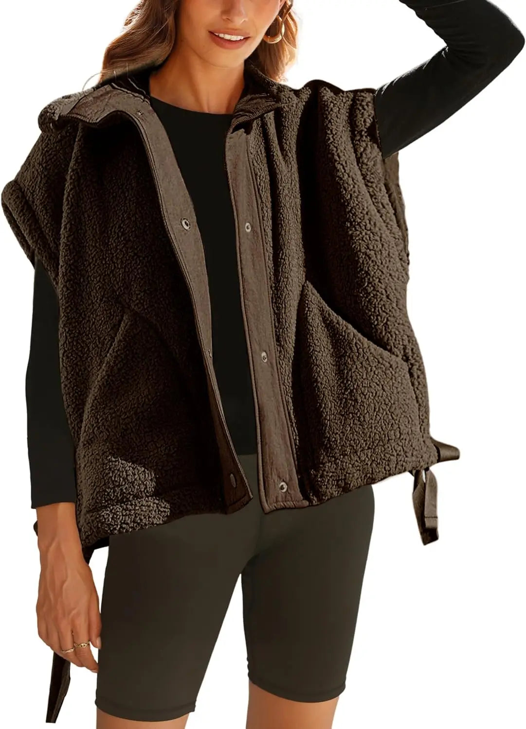Wavlynn Michelle unisex sherpa fleece jacket with snap button closure, cozy layering coat