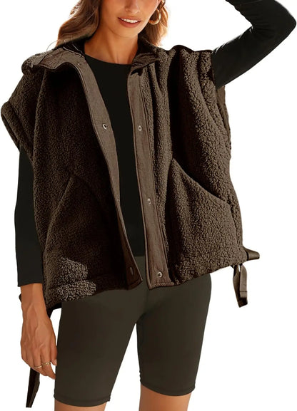 Wavlynn Michelle unisex sherpa fleece jacket with snap button closure, cozy layering coat