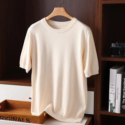 Wavlynn men's cashmere knitted crew neck shirt, ultra-soft luxury knit top for all seasons
