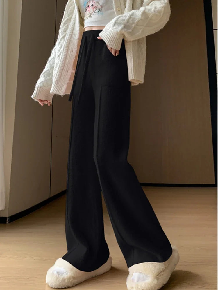 Giselle mink brown wide-leg lounge pants with drawstring waist and chic pocket detail