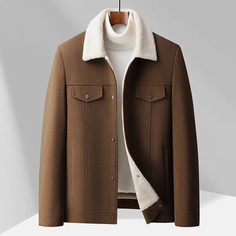 Wavlynn unisex wool blend sherpa jacket beige neutral lapel collar lightweight layering coat