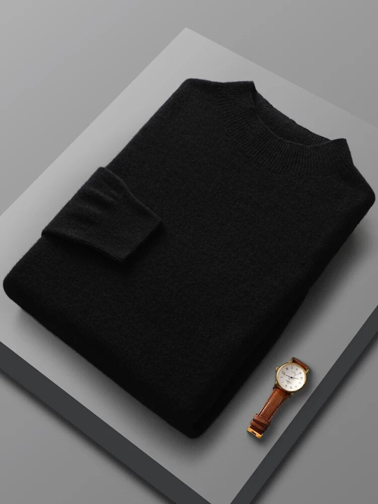 Men's ribbed crewneck sweater solid color long sleeve smart casual regular-fit hip-length knitwear