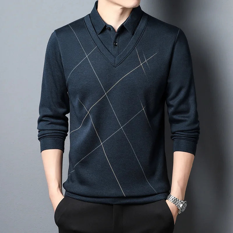 Kieran plaid 2-in-1 sweater in neutral tones, casual cozy fit with quick-dry fabric