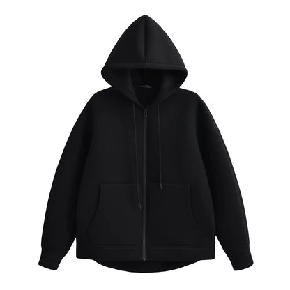 Women's relaxed fit zip-up hoodie in cozy casual style with full-length front zipper