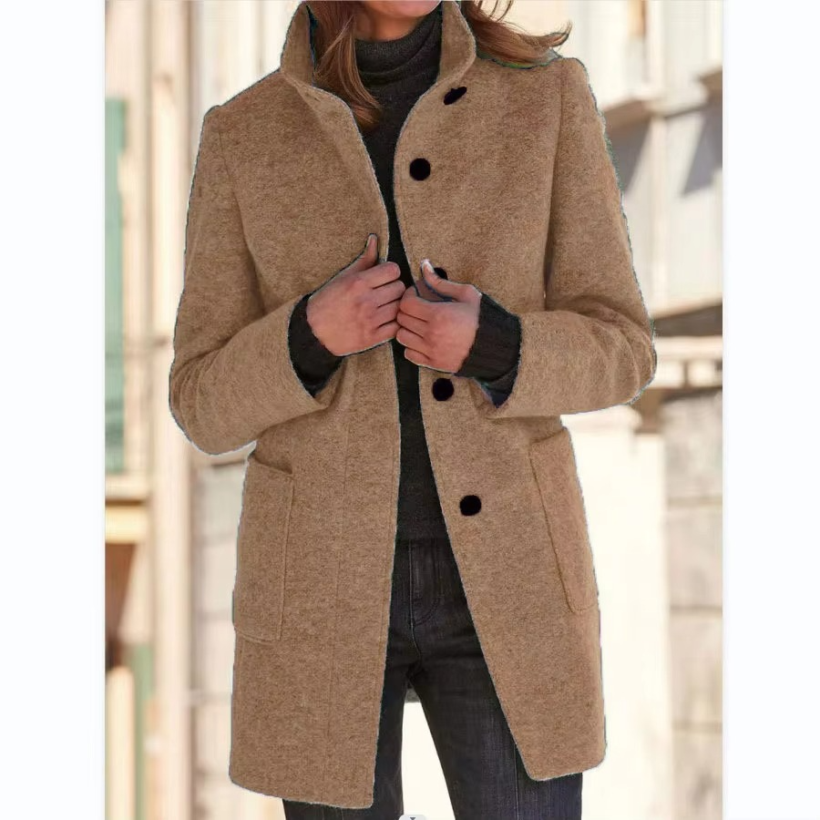 Women's vintage wool blend stand collar jacket structured silhouette timeless fall outerwear