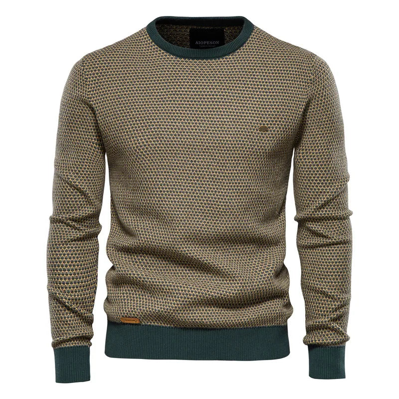 Men's beige checkered Heritage™ sweater with classic pattern and modern slim fit design