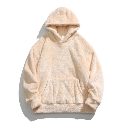 Men's oversized fleece hoodie relaxed fit drawstring hood soft plush interior casual warmth