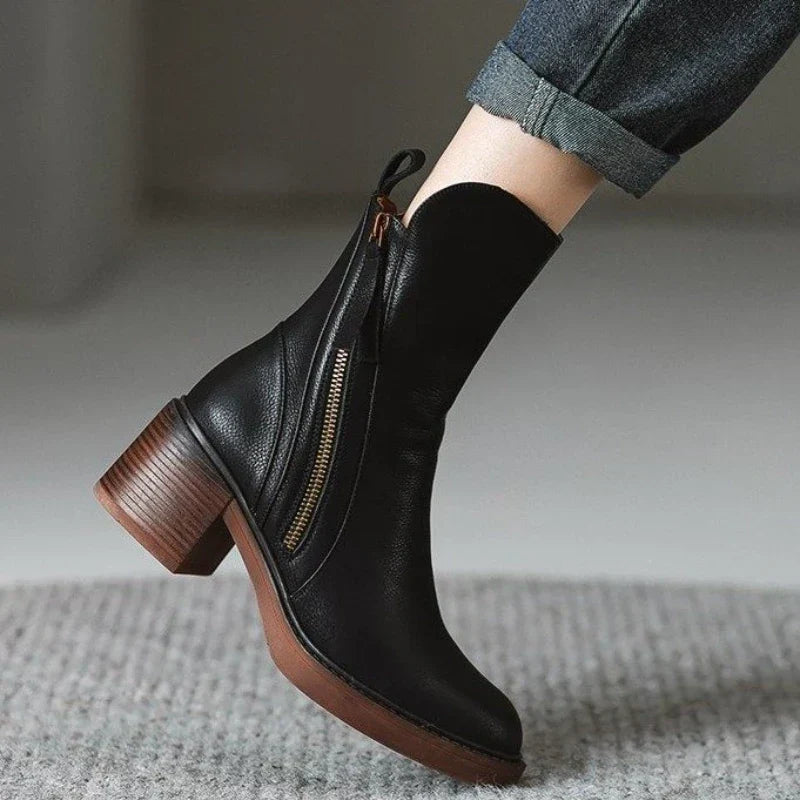 Black Selene™ ankle boots sleek polished silhouette minimalist design leg-lengthening everyday wear