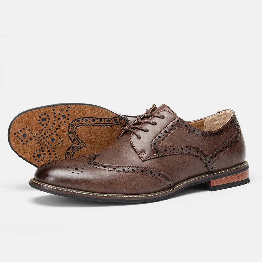 Vittorio De Luca black Oxford brogues burnished finish perforated wingtip detailing men