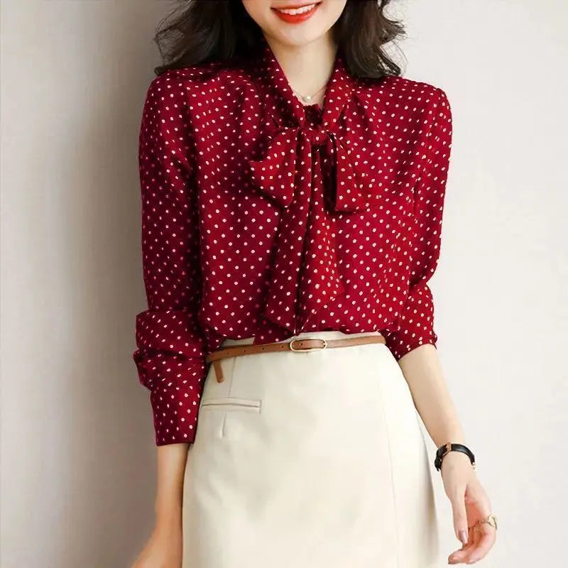 Faylen lightweight blouse shawl collar bow accent soft breathable fabric polished feminine style