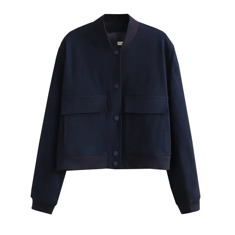 Wavlynn Clara women's casual bomber jacket with functional front pockets for everyday chic warmth