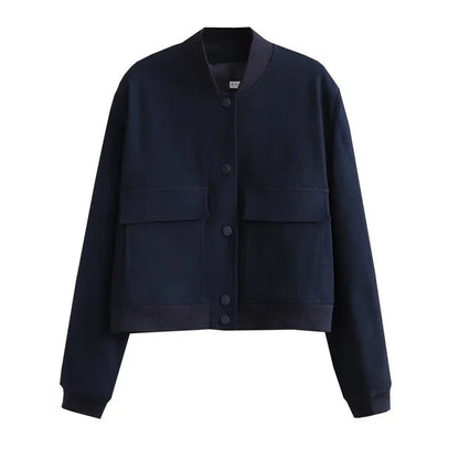 Wavlynn Clara women's casual bomber jacket with functional front pockets for everyday chic warmth