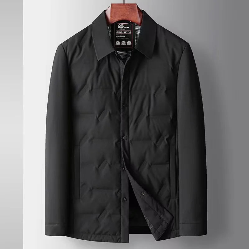 Nolan slim-fit lightweight down jacket with snap button closure and embossed detailing
