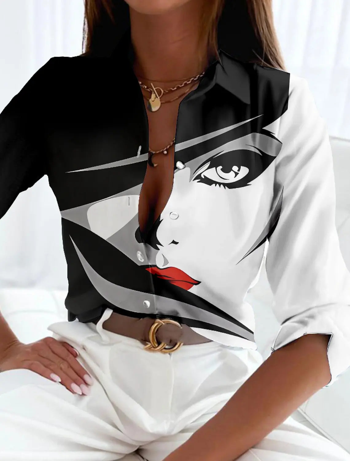 Viola contemporary printed blouse with bold abstract print, flattering silhouette, light breathable fabric