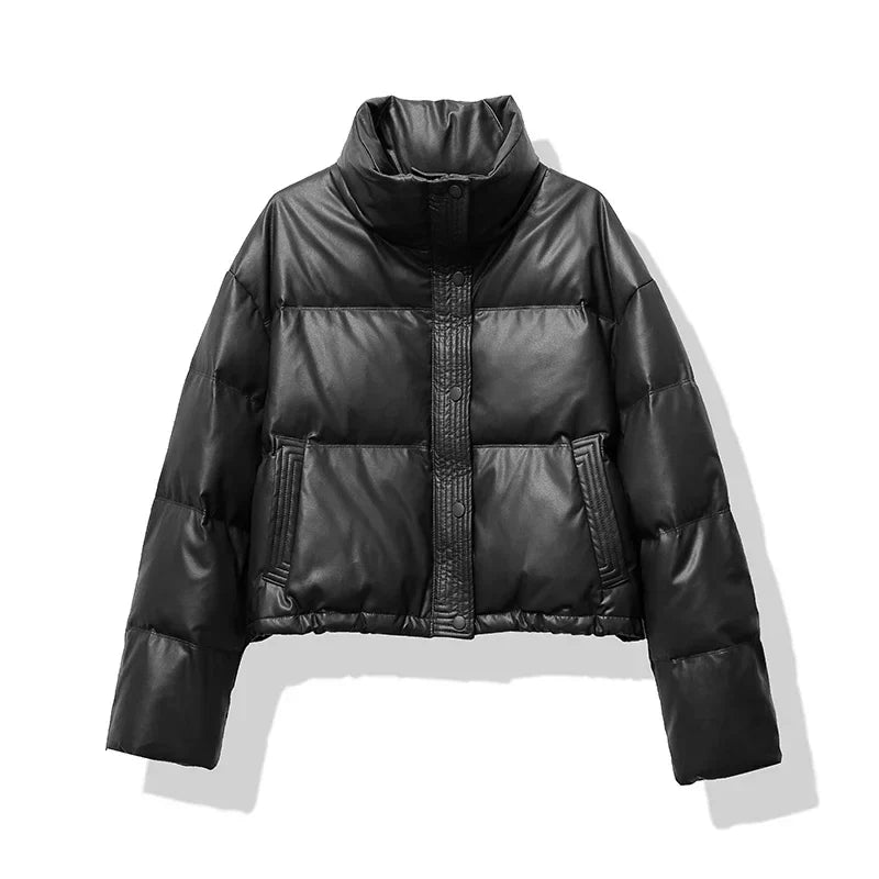 Women's cropped puffer jacket warm insulated lightweight casual outerwear cozy everyday style
