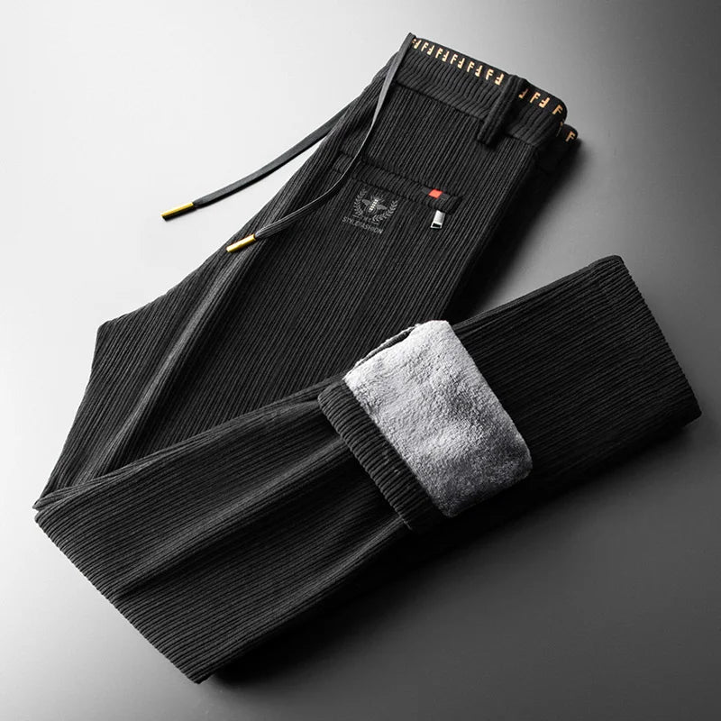 Elyas brown corduroy jogger pants with Sherpa lining and drawstring waist