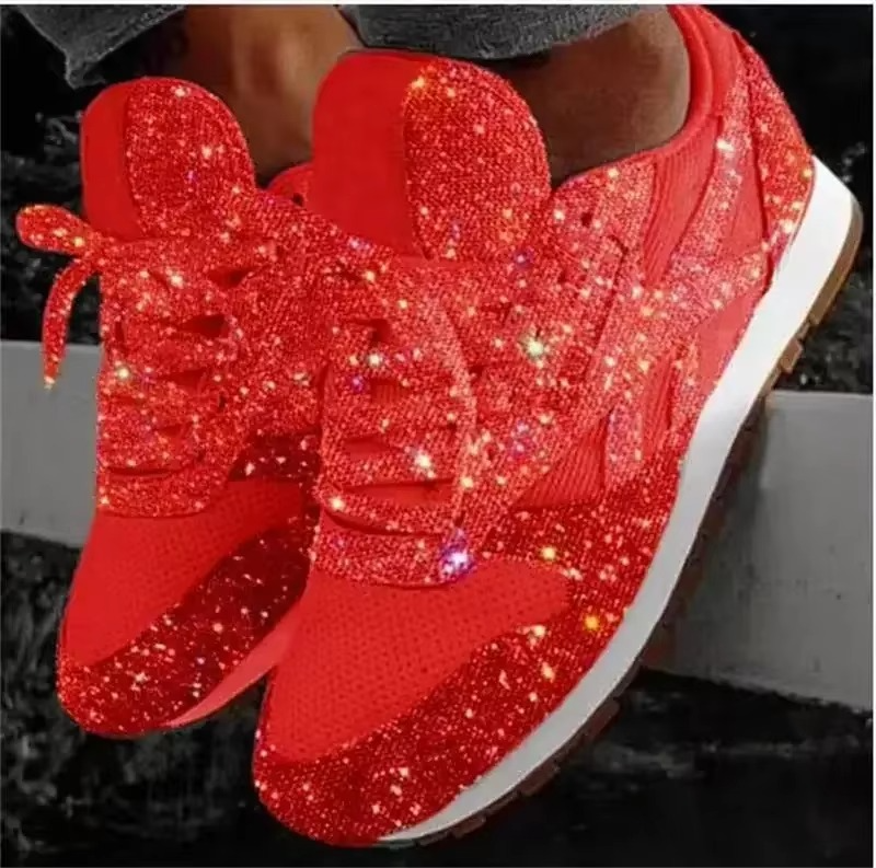 Women's silver glitter mesh platform sneakers with lace-up closure and lightweight breathable upper