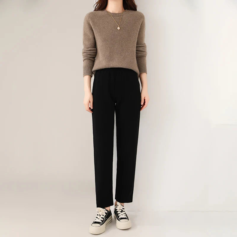 Mileena wool pants women tapered fit cashmere-lined premium warmth modern silhouette