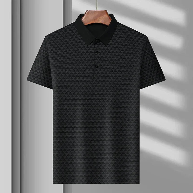 Men's Palmer Wavlynn ice silk moisture-wicking polo with striking geometric pattern, slim performance fit