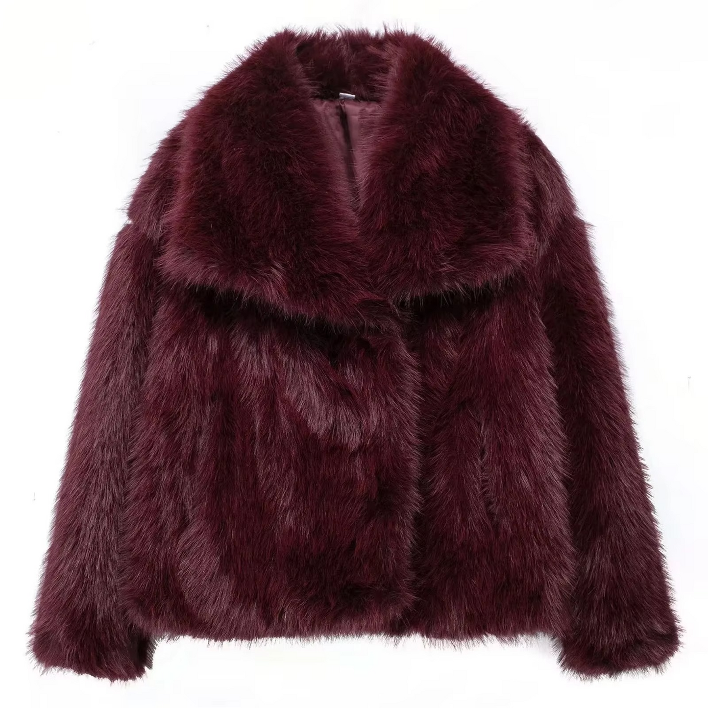 Women's ivory faux fur plush coat relaxed silhouette with fluffy textured finish for autumn winter