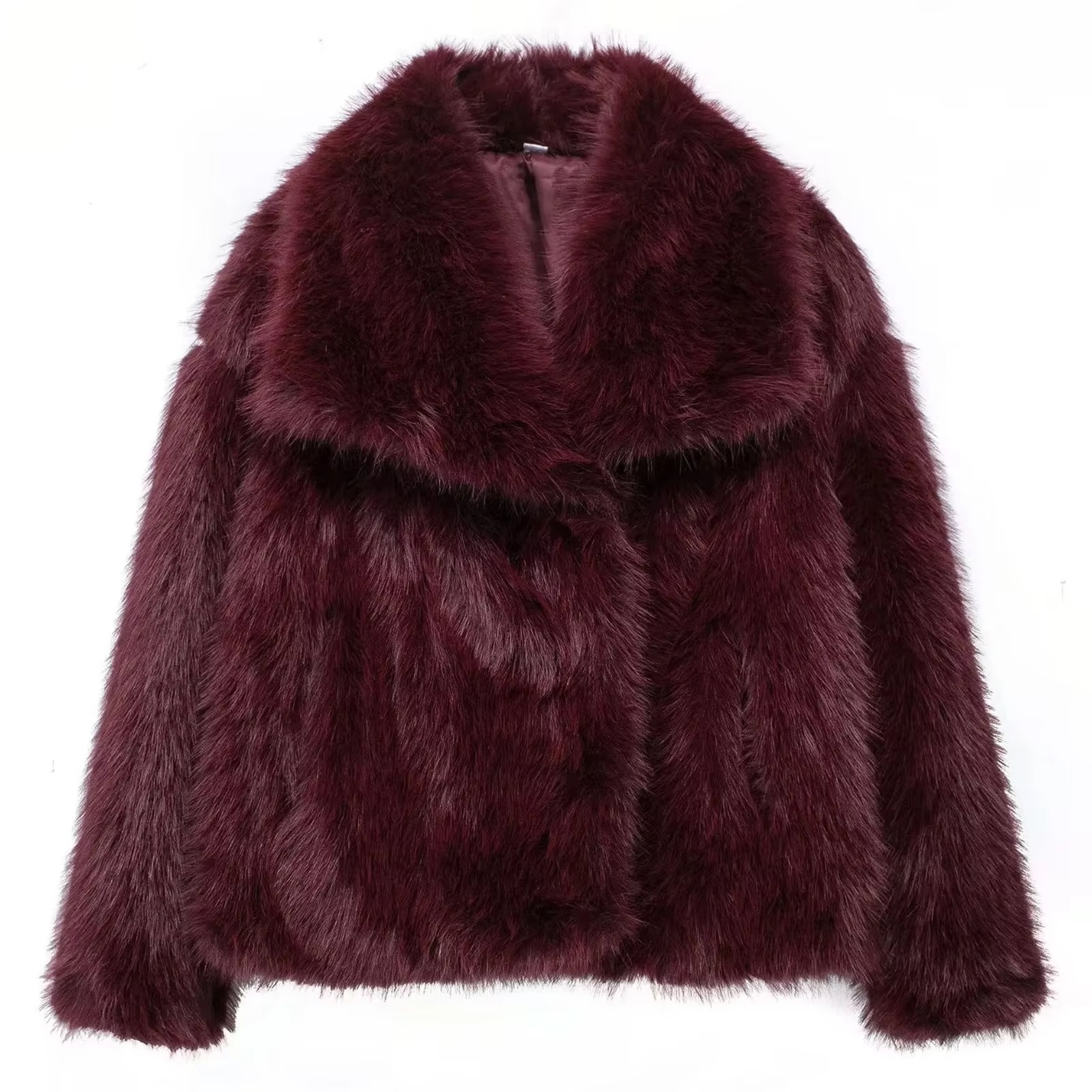 Women's ivory faux fur plush coat relaxed silhouette with fluffy textured finish for autumn winter
