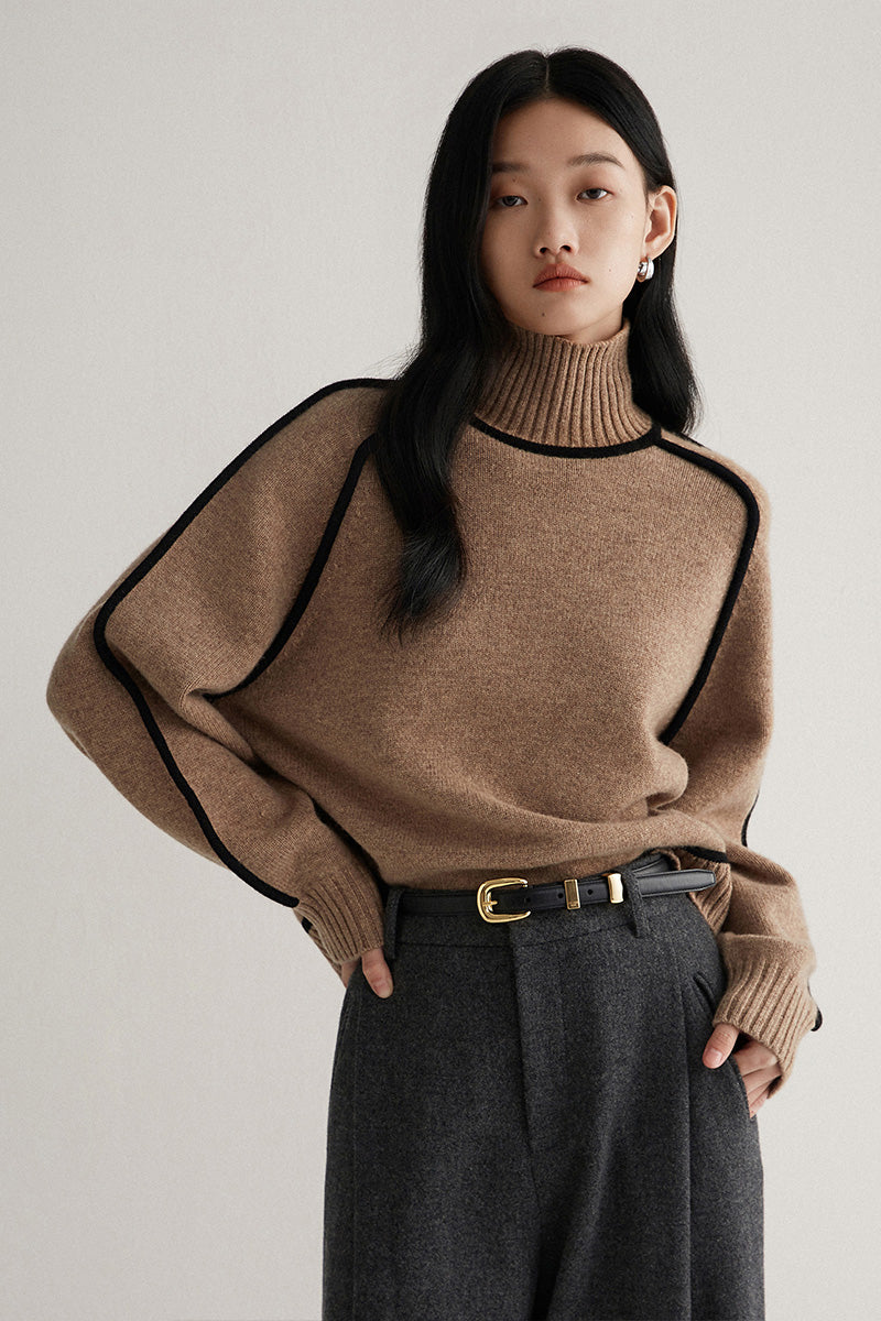 Rosalia cozy knitted turtleneck with bold contrast seams for modern everyday layering style