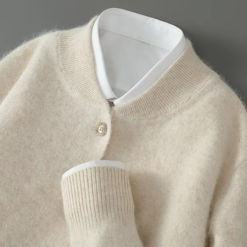Men's mink cashmere stand collar cardigan sweater loose fit knitted coat business casual warmth