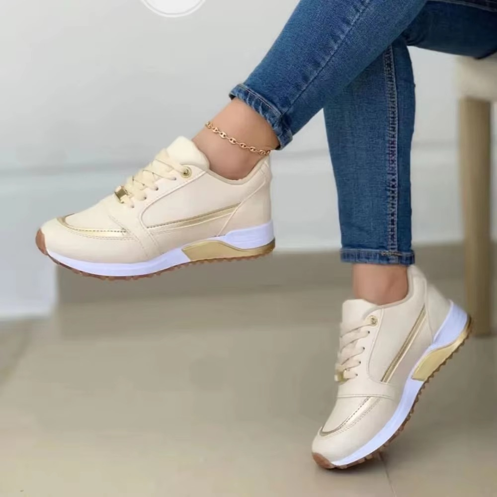 Wavlynn 2025 Round Toe Thick Sole Casual Fashion Sneakers With Gold Stripe For Everyday Style