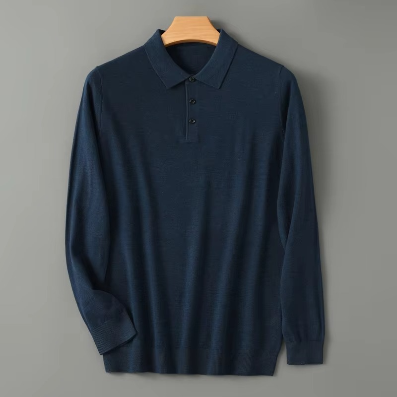 Men's burgundy merino wool polo collar sweater lightweight breathable knit for refined everyday warmth