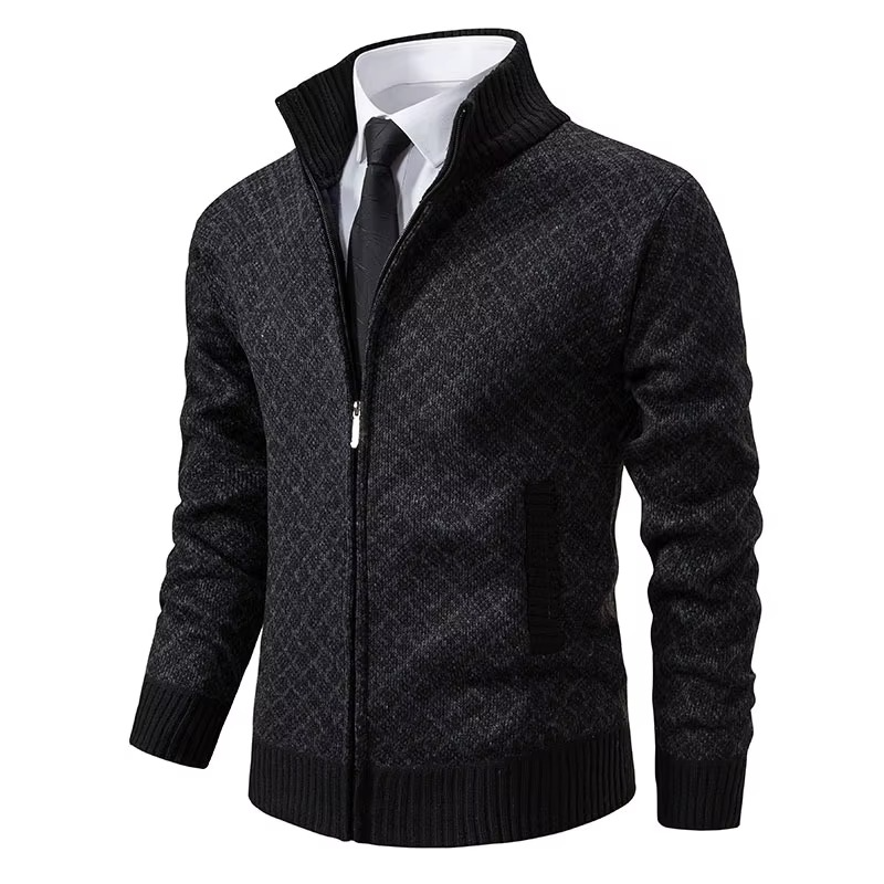 Men's lightweight knitted stand collar zip-up cardigan sweater casual everyday style
