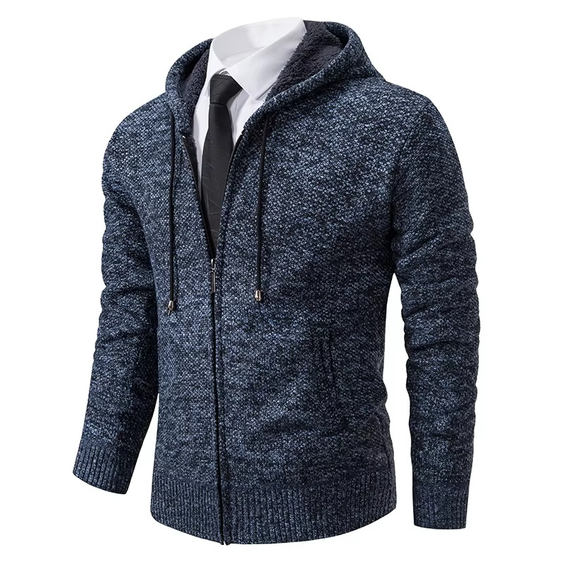 Men's fleece-lined stand collar zip cardigan warm casual jacket in neutral fall winter tones