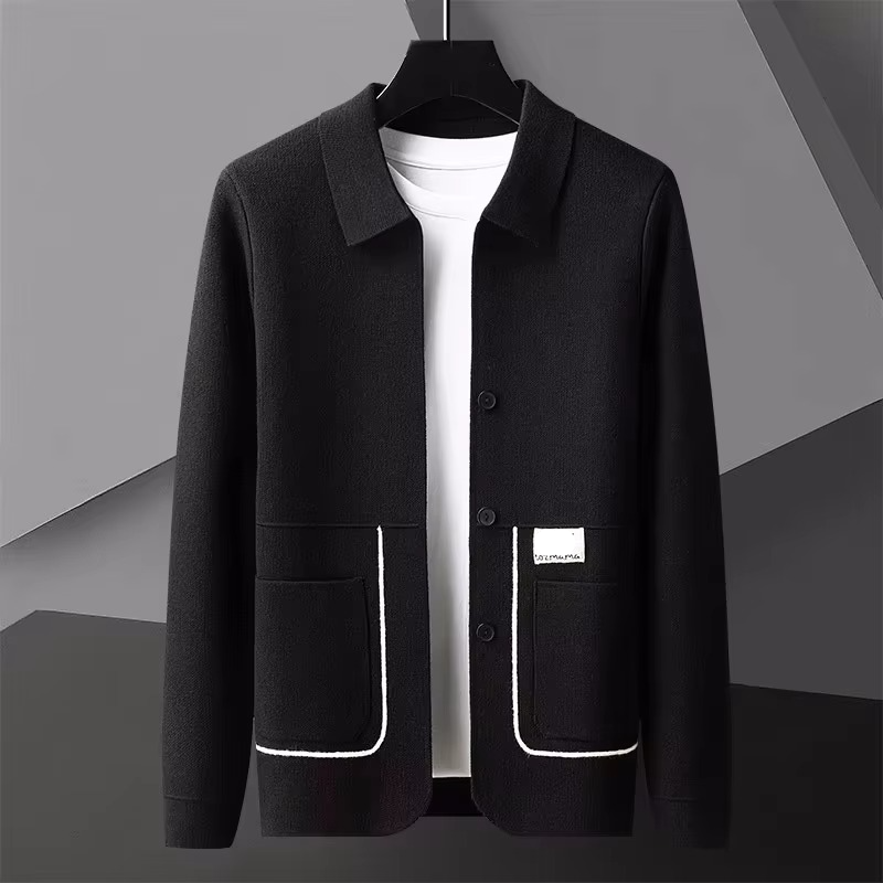 Men's premium knitted cardigan in neutral tones, slim minimalist cut with soft breathable knit blend