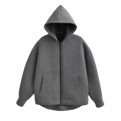 Women's relaxed fit zip-up hoodie cozy everyday layering essential with casual silhouette