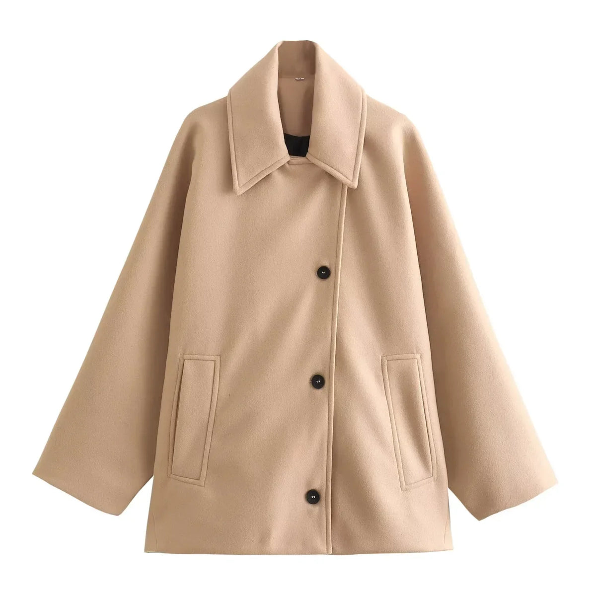Women's oversized winter coat in cozy neutral tone, relaxed silhouette with premium insulation for layering