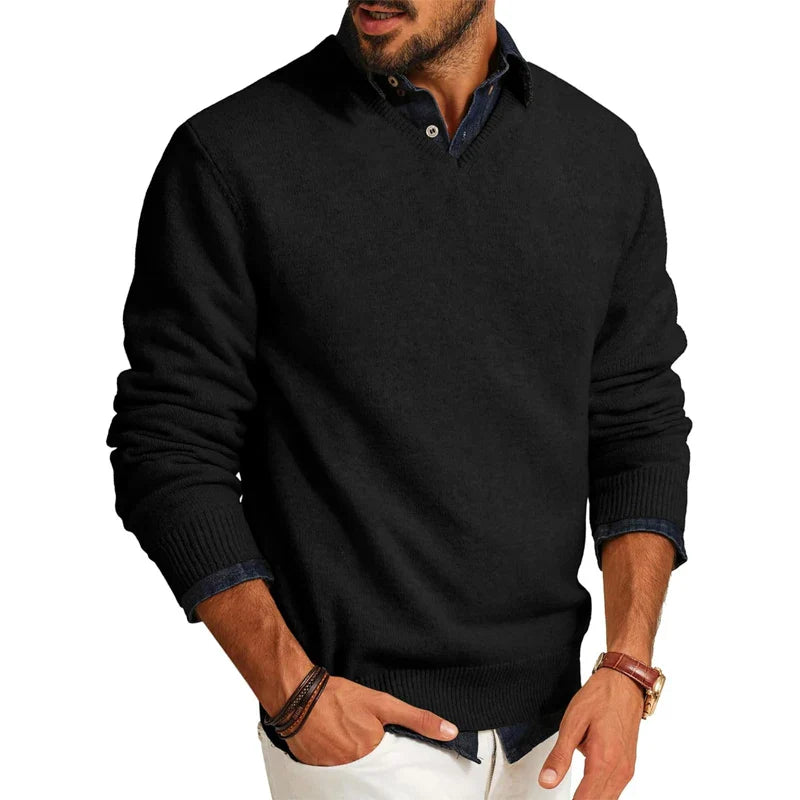 Men's lightweight wool blend sweater neutral tone versatile knit casual to professional style