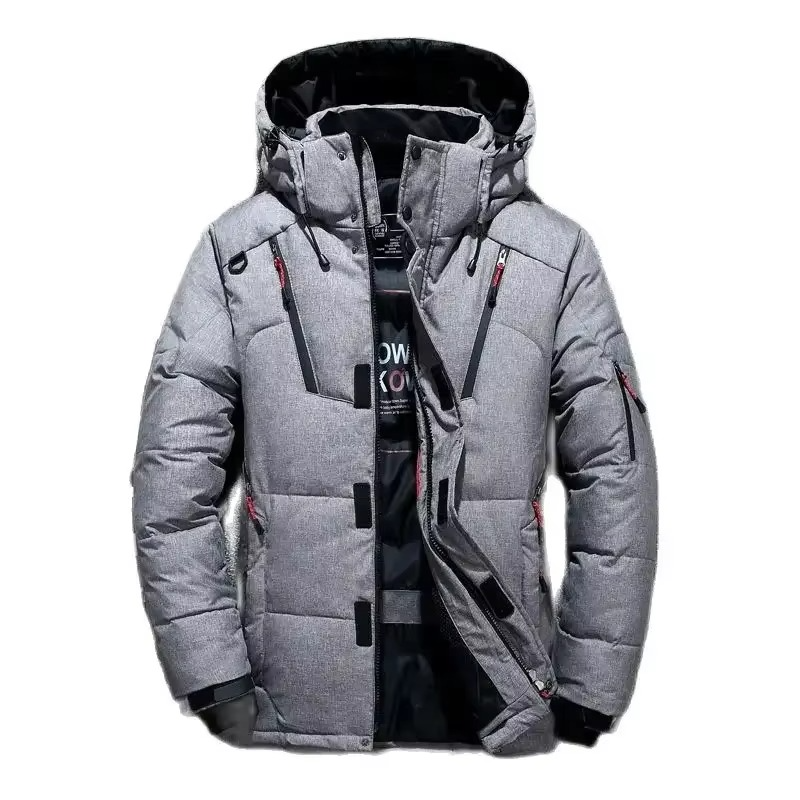 Men's white duck down parka extreme cold weatherproof insulated windproof shell modern silhouette