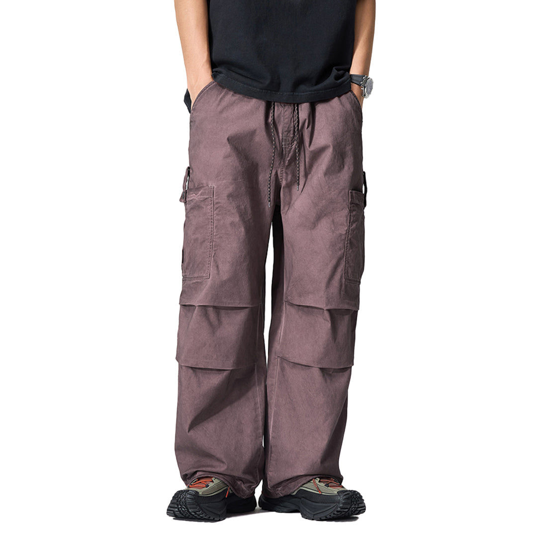 Dutton men's khaki cargo trousers relaxed fit with stitched knee pleats and drawstring hem