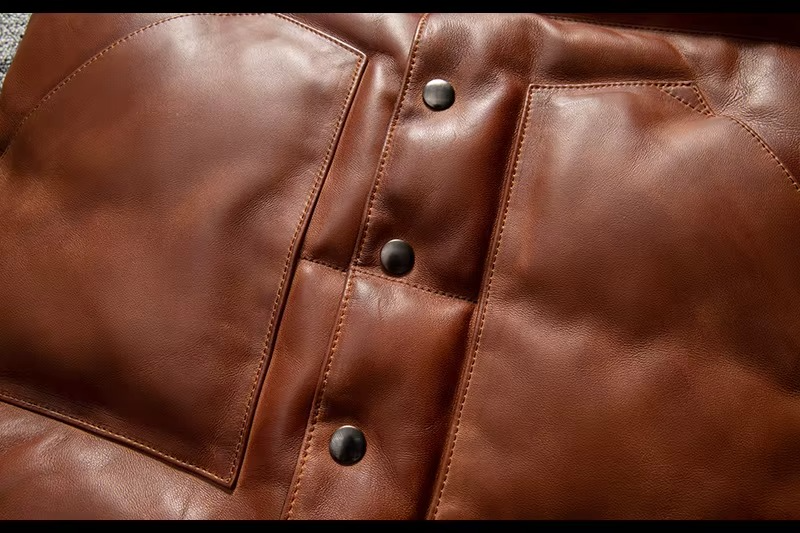 Men's dark brown quilted lambskin leather biker vest with elegant diamond-stitched puffer pattern