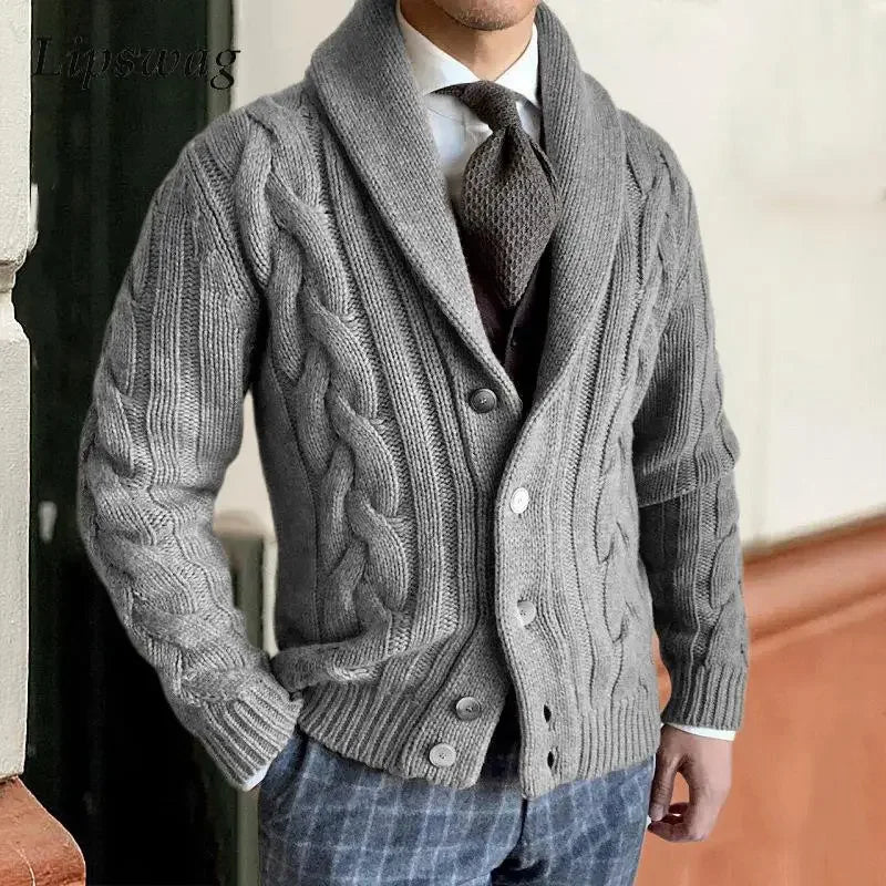 Brock London men's wool cardigan tailored fit rich knit full button closure refined layer