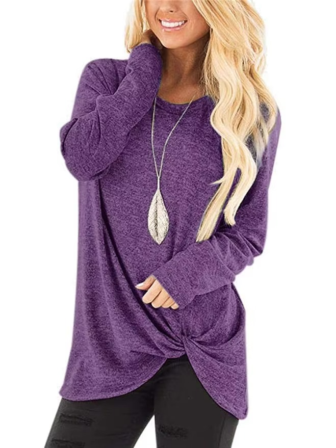 Women's cold shoulder twist knot tunic top long sleeve casual relaxed fit with cutout detail