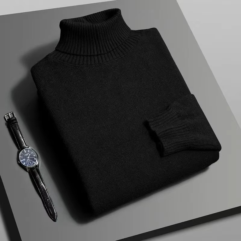 Men's slim fit knitted turtleneck pullover sweater in solid color, long sleeve cold-weather essential